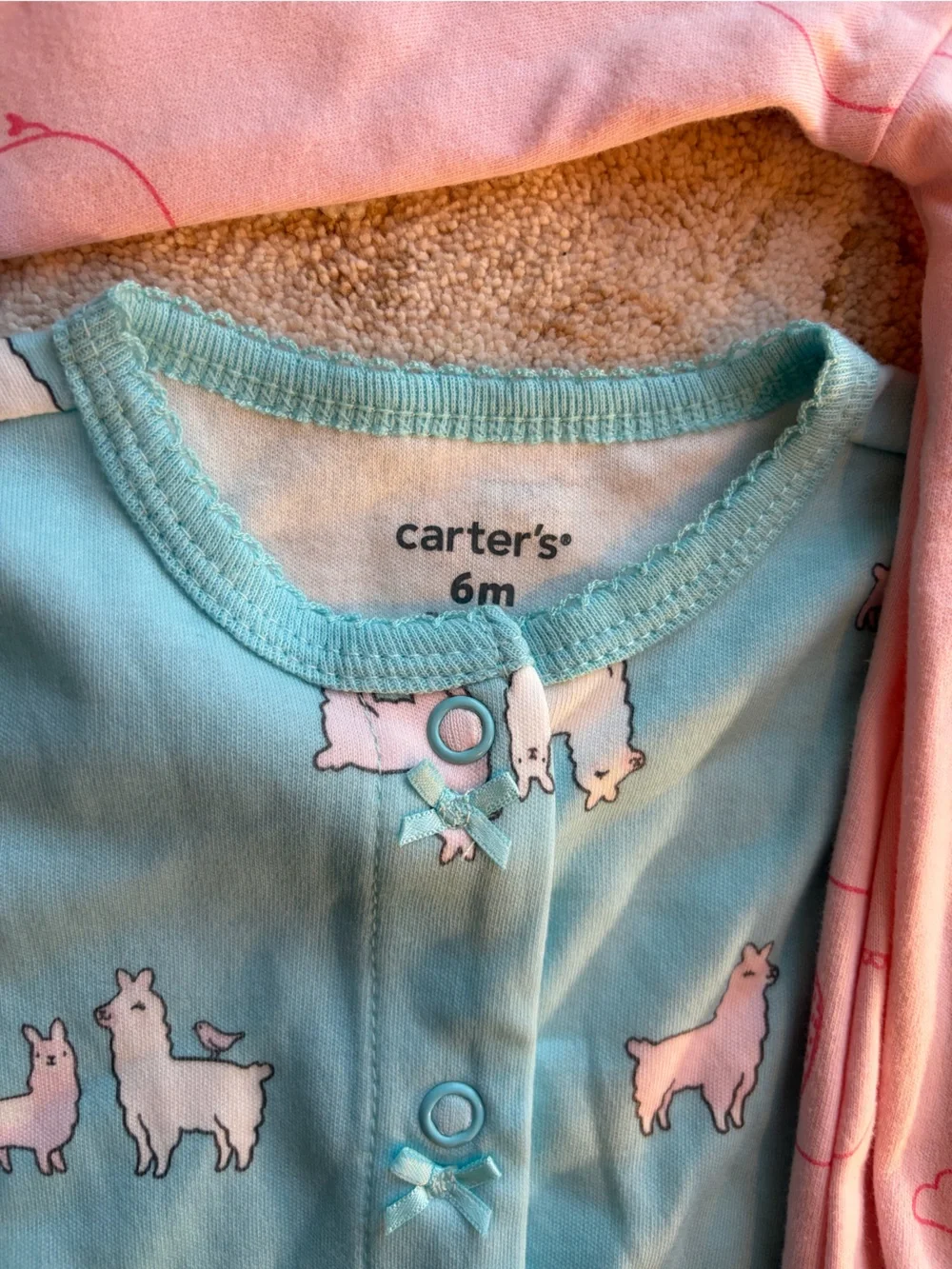 Carter's Pink Elephant & Blue Llama Baby Footed One-Pieces: Set of 2
